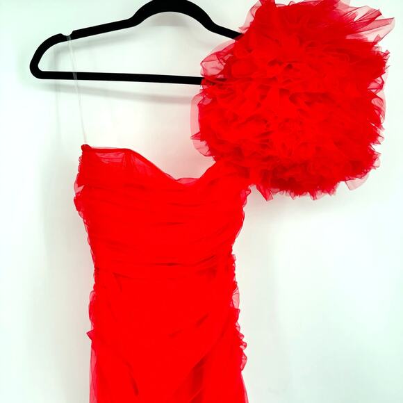 House Of Cb‎ London Noelle Off the Shoulder Ruffle Sleeve Mini Dress Red Size XS - Picture 5 of 13